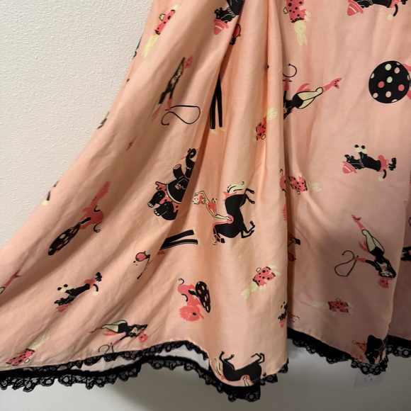 Pinup Couture Ginger Pink Circus Print Dress Black Lace Rockabilly Retro USA-M - Picture 6 of 9